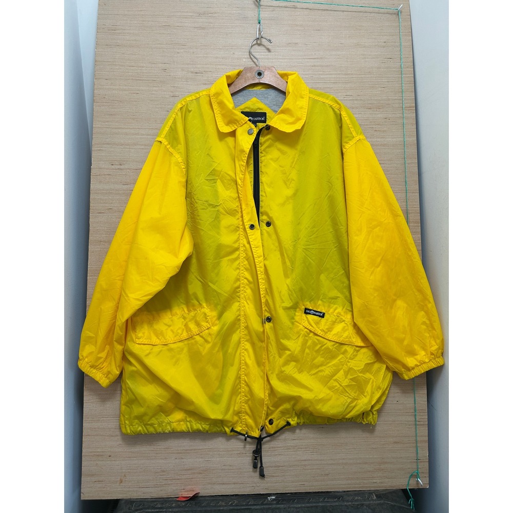 Sag Harbor Yellow Windbreaker Jacket L Jersey Lined Full Zip Snap Front Collared